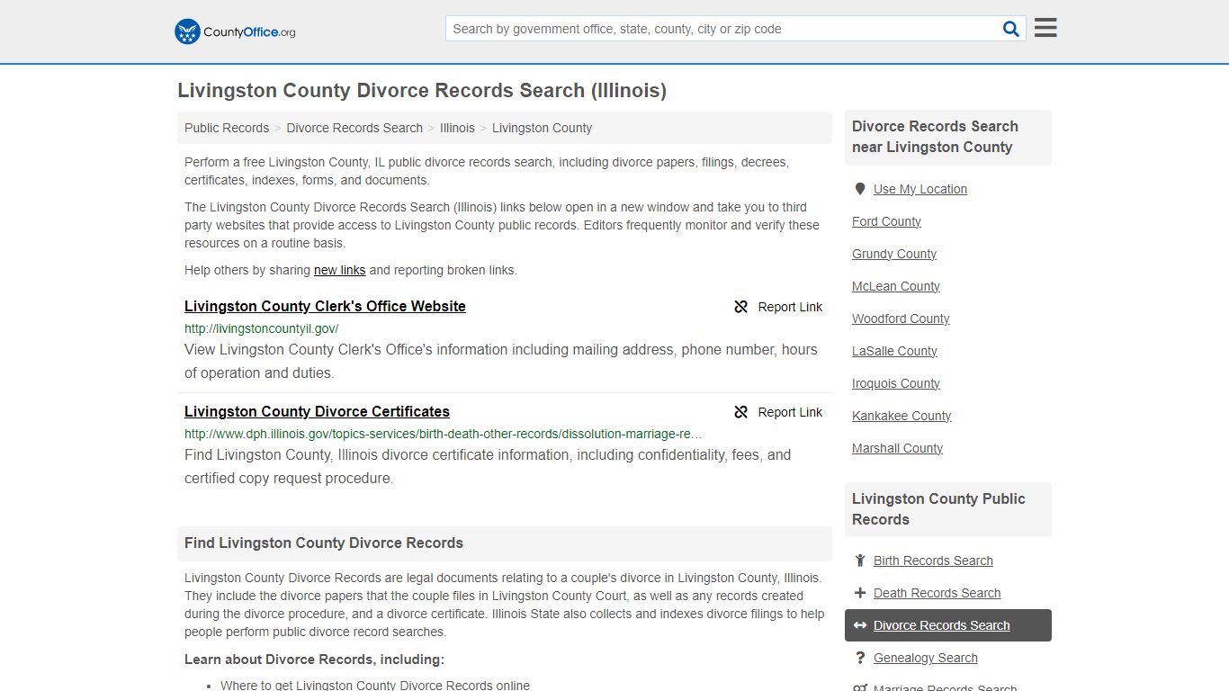 Livingston County Divorce Records Search (Illinois) - County Office