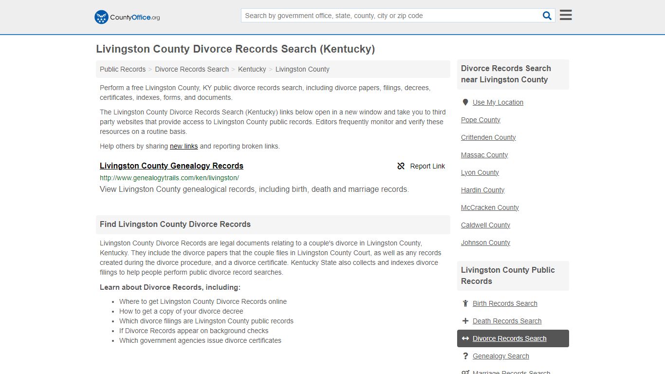 Livingston County Divorce Records Search (Kentucky) - County Office