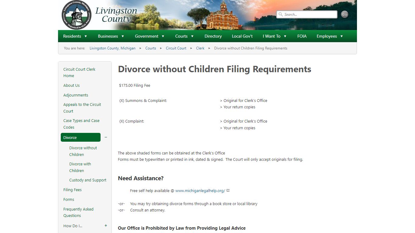 Divorce without Children Filing Requirements - livgov.com